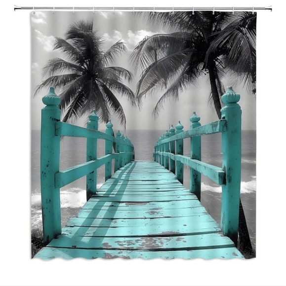 Tropical Bridge Shower Curtain in Teal - Picture 1 of 4